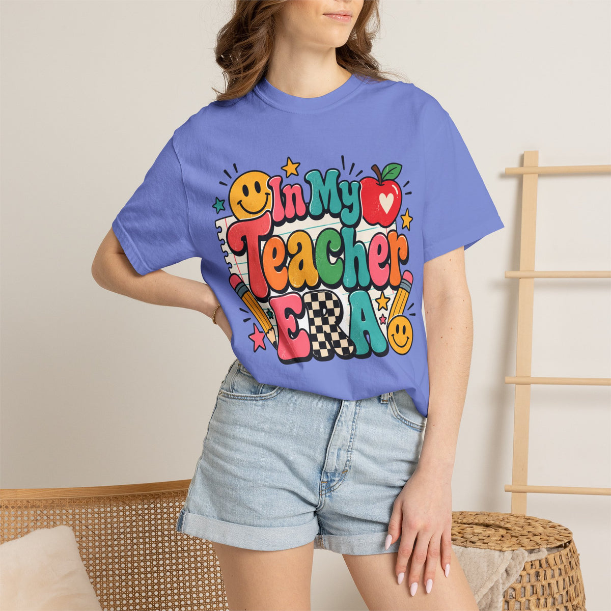 In My Teacher Era T-shirt | Retro School Graphic, Apple & Pencils
