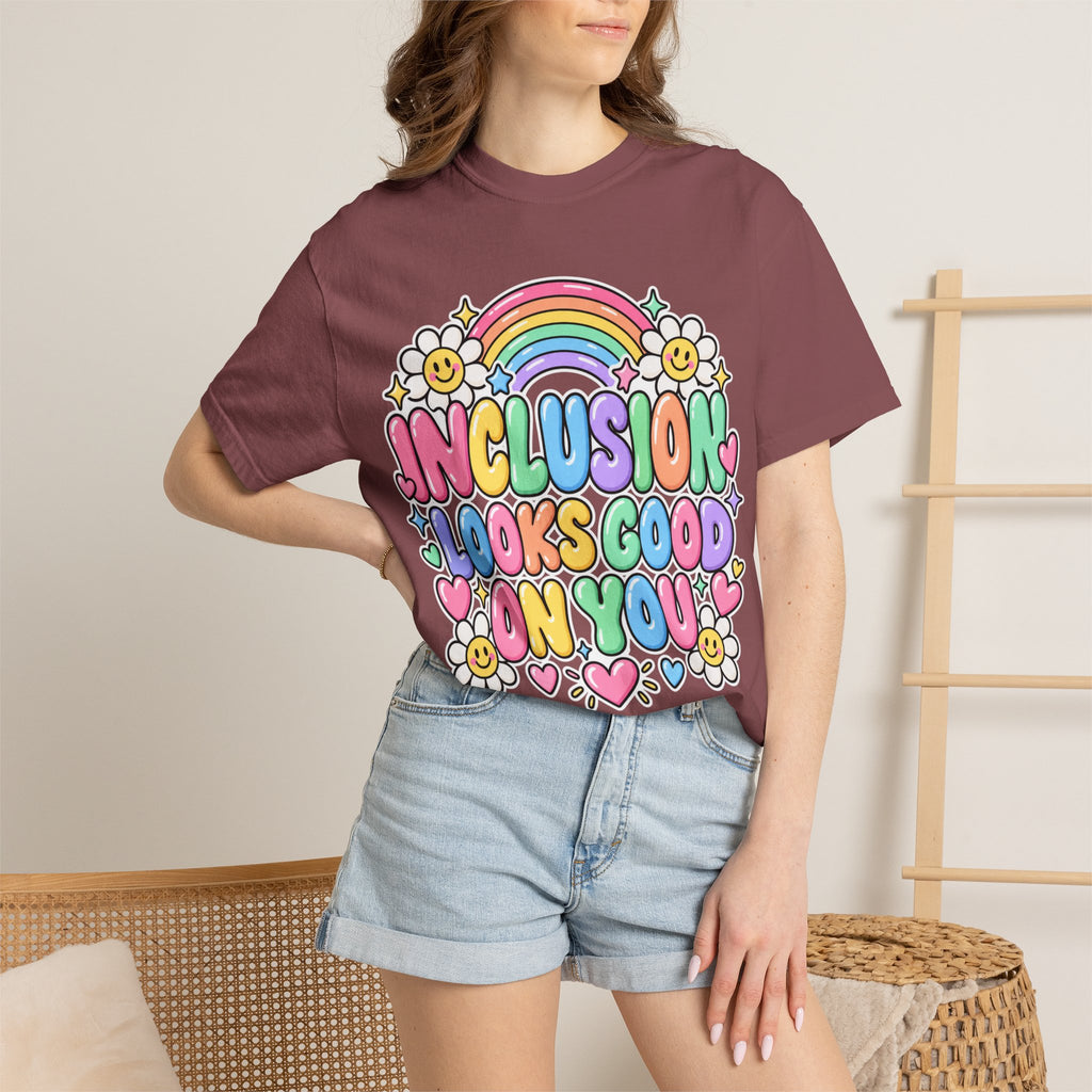 Inclusion Looks Good On You T-Shirt | Rainbow Smiles Graphic Tee