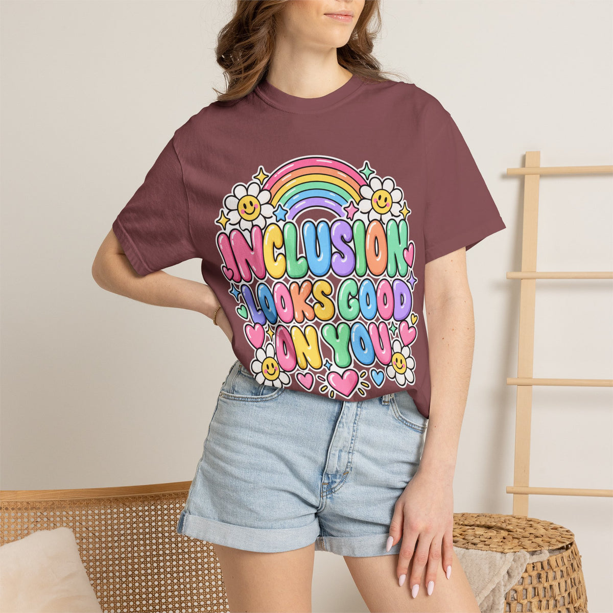 Inclusion Looks Good On You T-Shirt | Rainbow Smiles Graphic Tee
