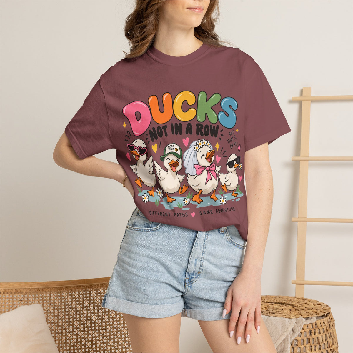 Ducks Not In A Row tee | Cute Duck Illustration T-Shirt, Different Paths Same Adventure