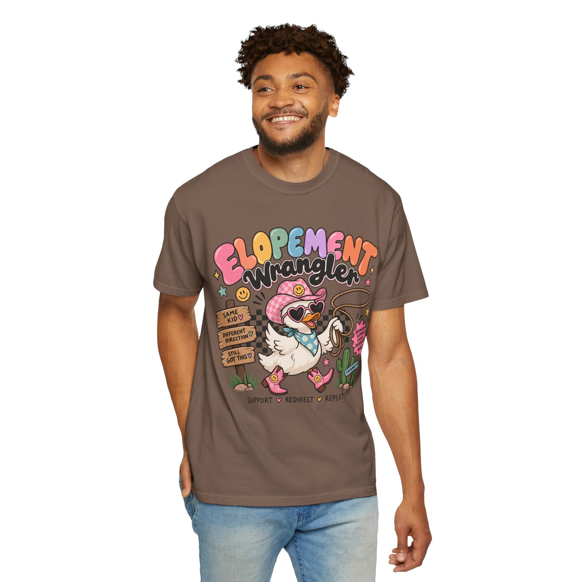 Elopement T-shirt | Cute Cowboy Sloth Illustration, Western Floral Tee