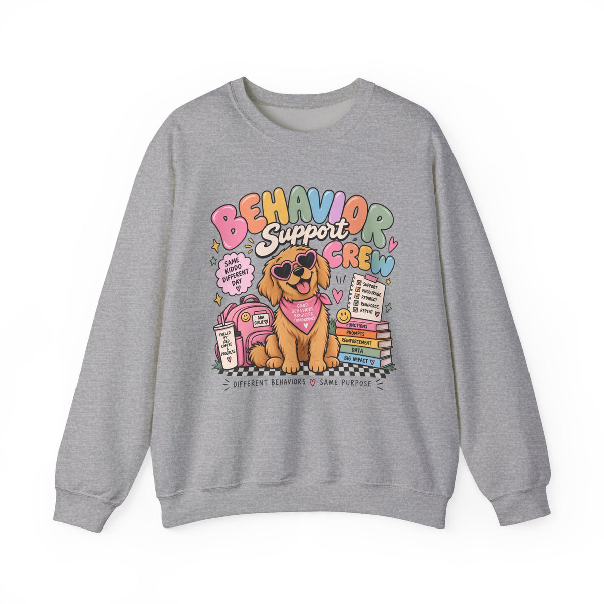 Behavior Support Crew sweatshirt | School Therapy Dog Design, Books & Classroom Icons