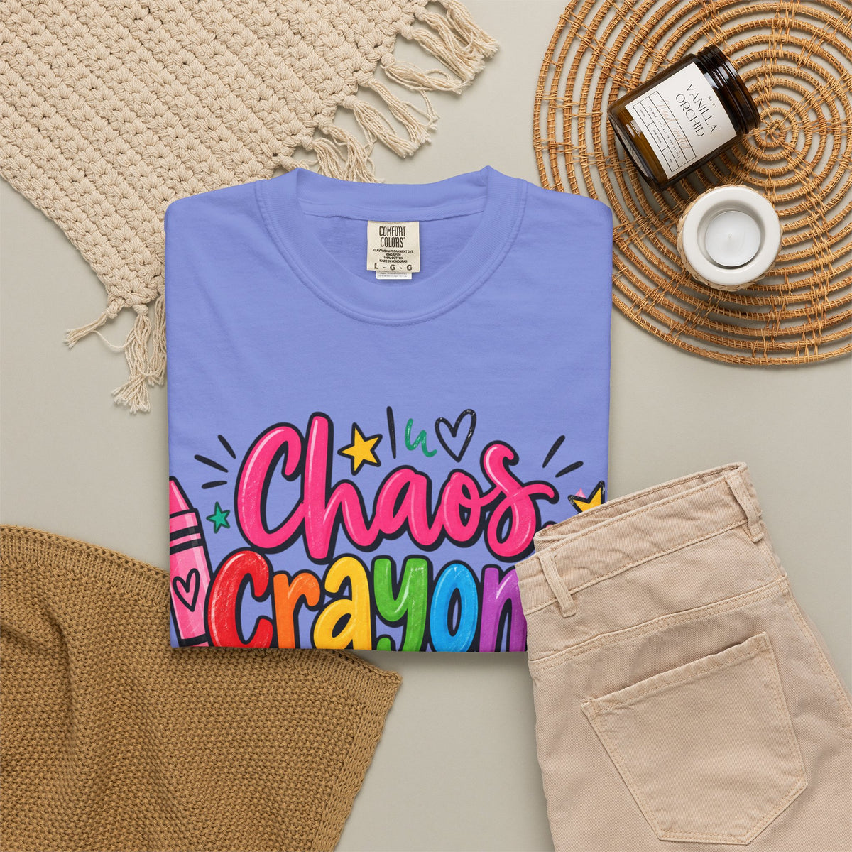 Chaos Crayons & Confidence T-shirt | Colorful Crayon School Art Tee