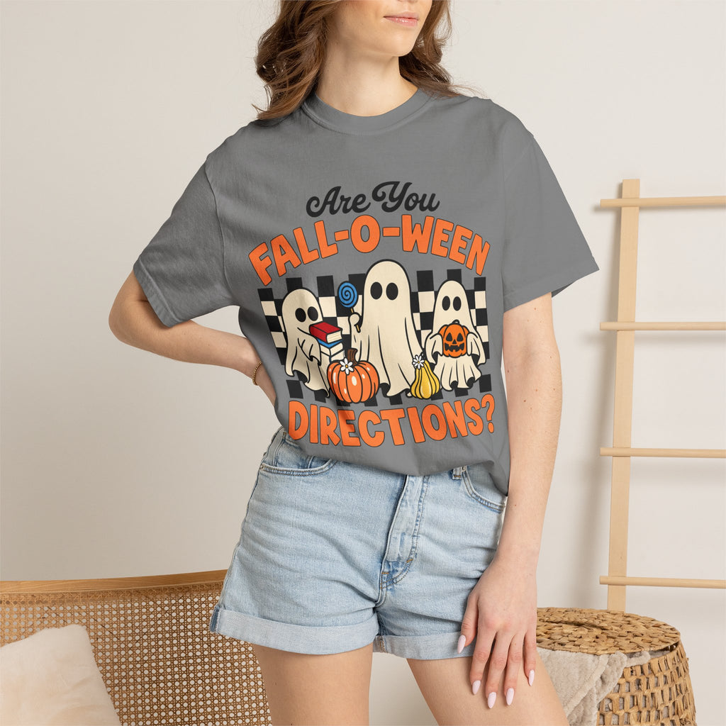 Fall-o-ween Ghosts Directions? T-shirt | Halloween pumpkin retro graphic