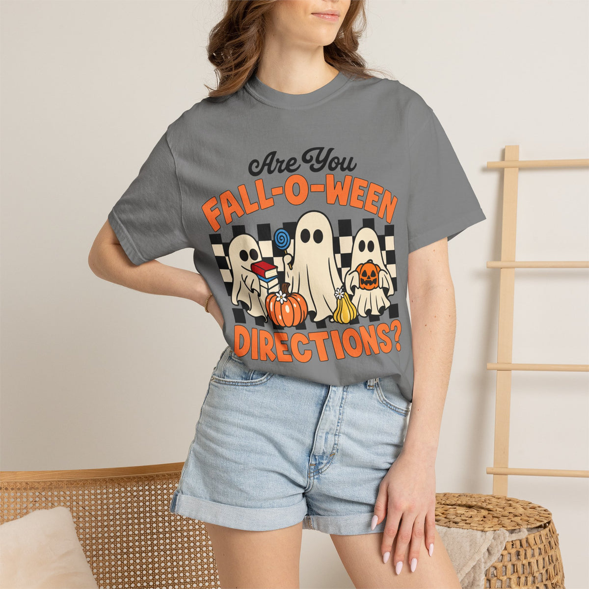 Fall-o-ween Ghosts Directions? T-shirt | Halloween pumpkin retro graphic