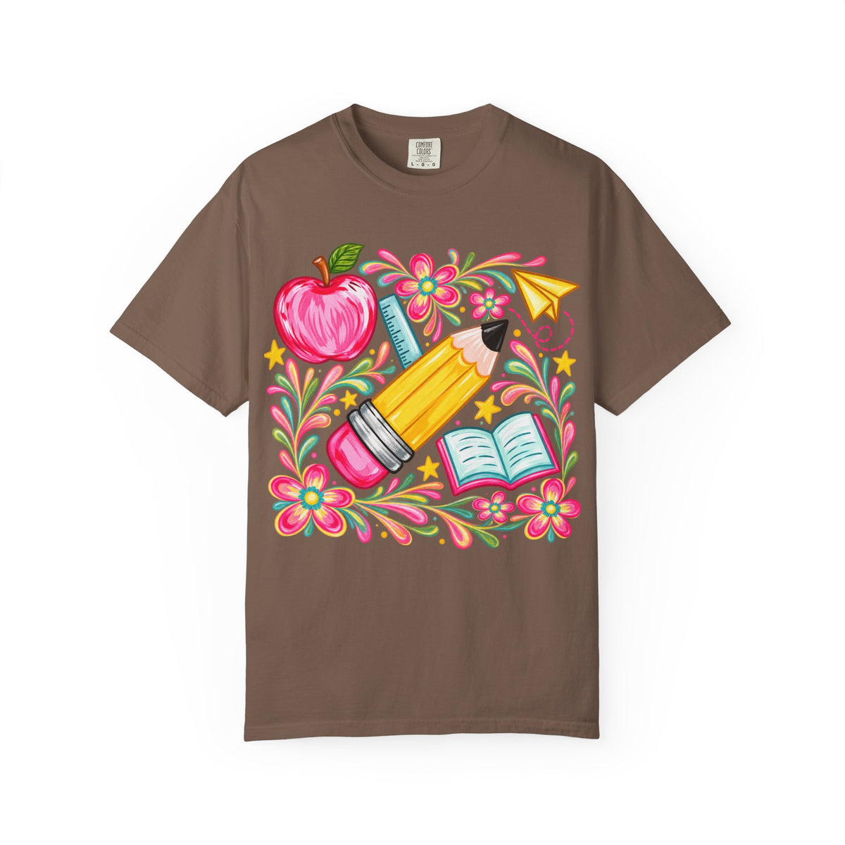 School Supplies Pencil Apple Floral T-shirt | Teacher Student Back to School