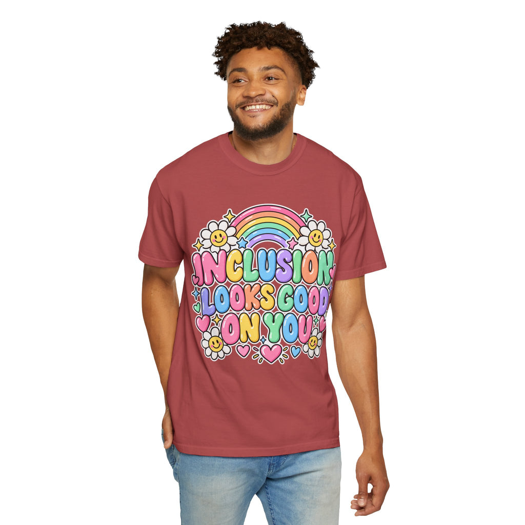 Inclusion Looks Good On You T-Shirt | Rainbow Smiles Graphic Tee