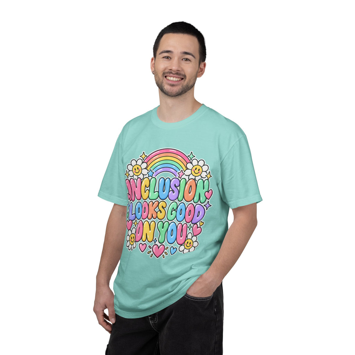 Inclusion Looks Good On You T-Shirt | Rainbow Smiles Graphic Tee