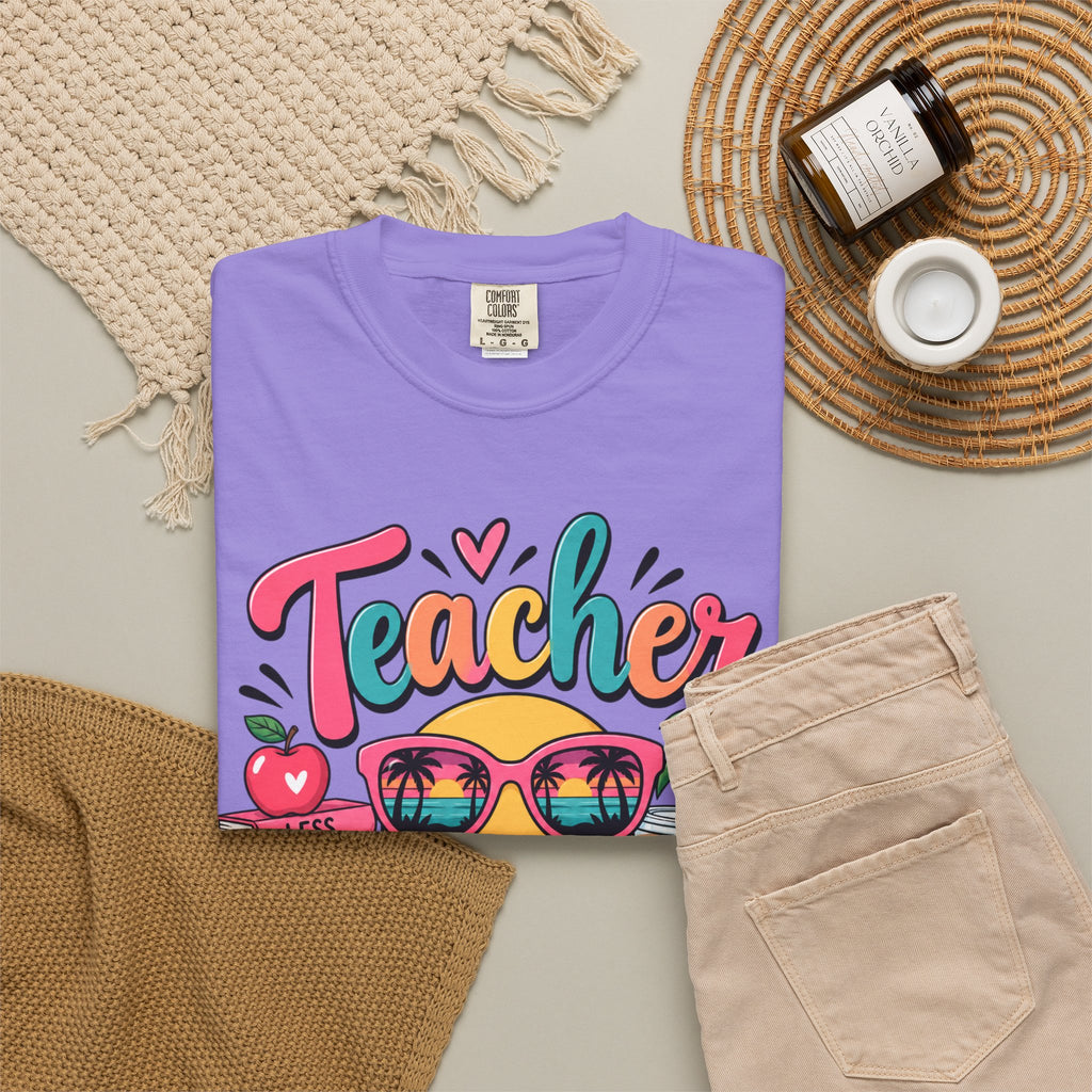 Teacher Off Duty T-shirt | Smiley Sunglasses, Books, Palm Trees, Coffee
