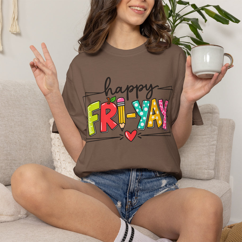 Happy Fri-yay Colorful Graphic T-shirt | Cute Friday Celebration Tee
