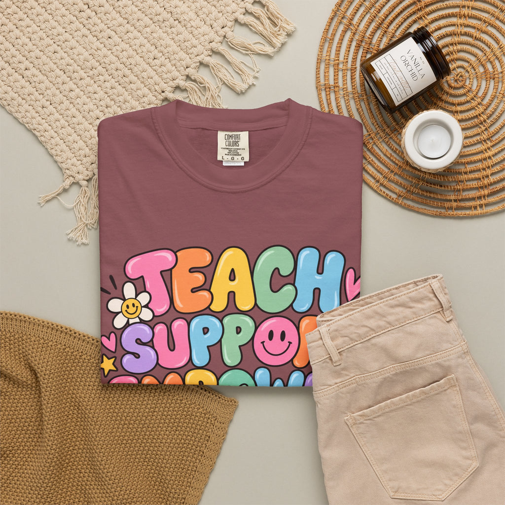 Teach Support Empower Include Repeat T-shirt | Rainbow Positivity Tee
