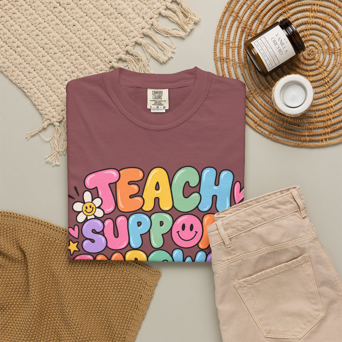 Teach Support Empower Include Repeat T-shirt | Rainbow Positivity Tee