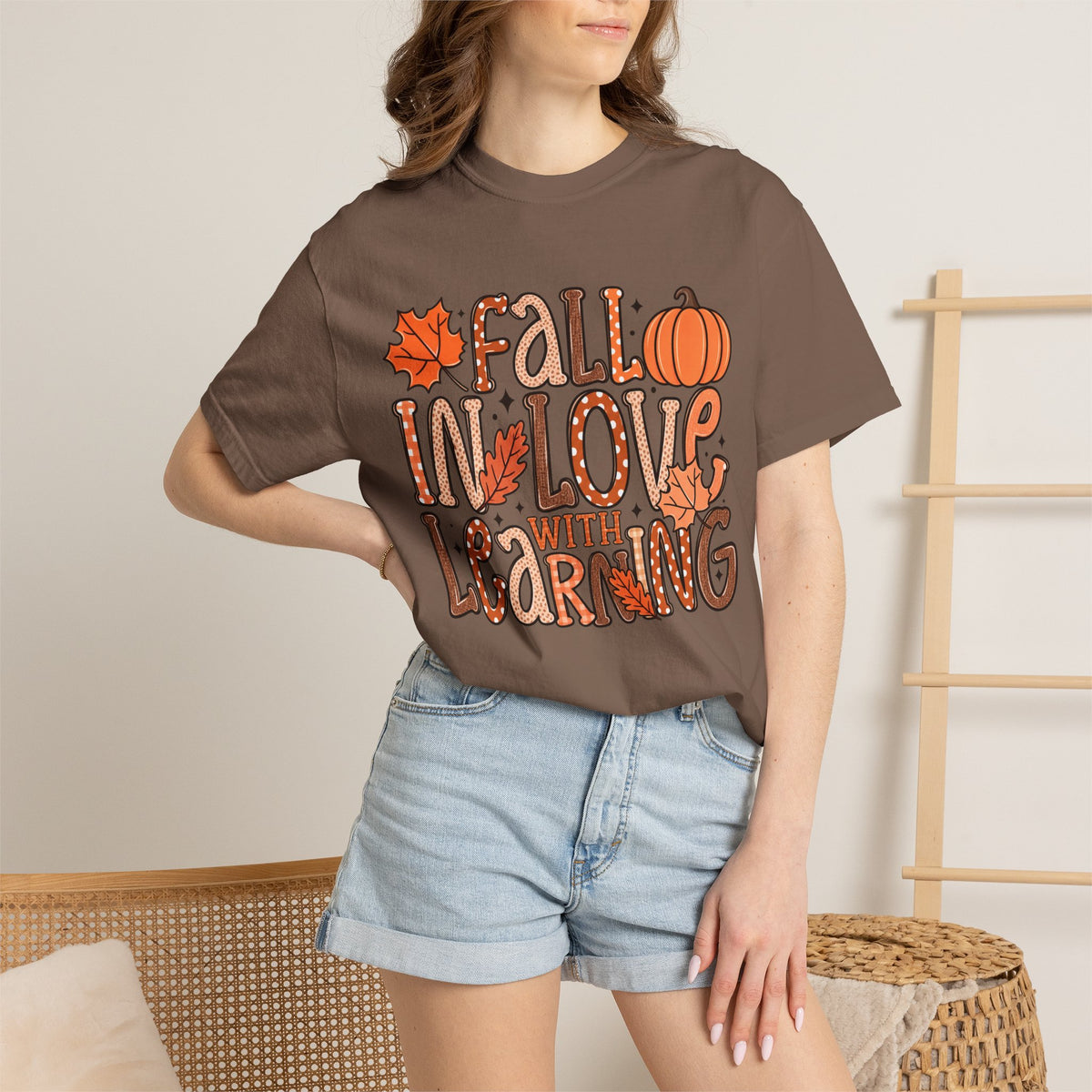 Fall in Love with Learning T-Shirt | Teacher Autumn Pumpkin Leaves