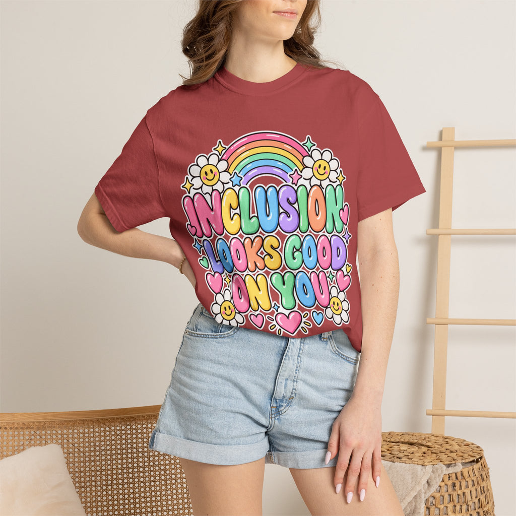 Inclusion Looks Good On You T-Shirt | Rainbow Smiles Graphic Tee