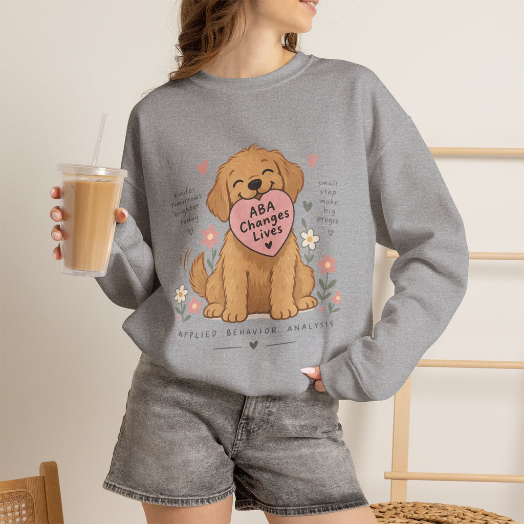 Cute Golden Retriever Holding Heart ABA Changes Lives sweatshirt | Applied Behavior Analysis dog design
