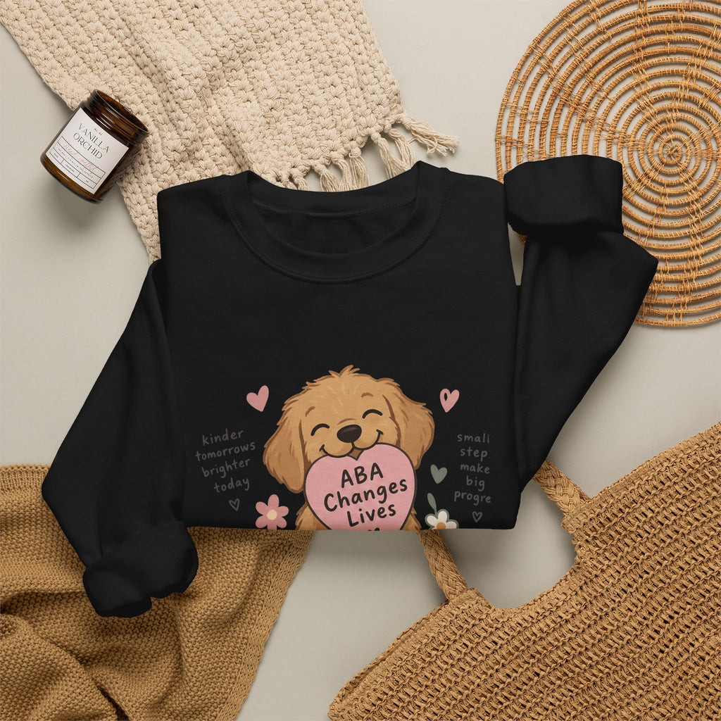 Cute Golden Retriever Holding Heart ABA Changes Lives sweatshirt | Applied Behavior Analysis dog design