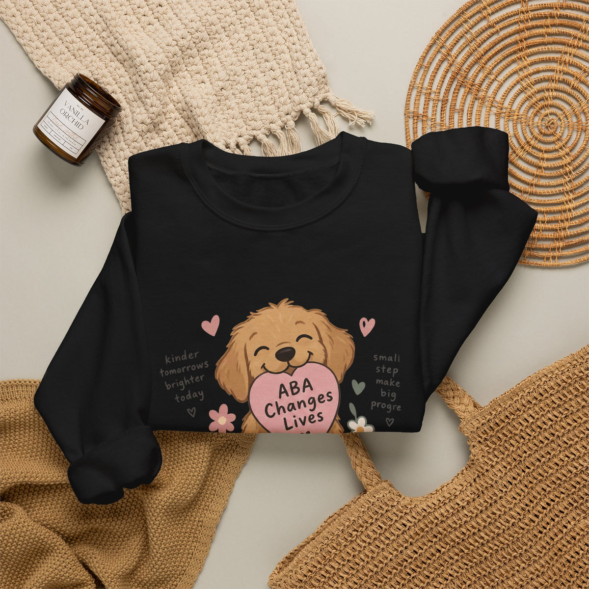 Cute Golden Retriever Holding Heart ABA Changes Lives sweatshirt | Applied Behavior Analysis dog design