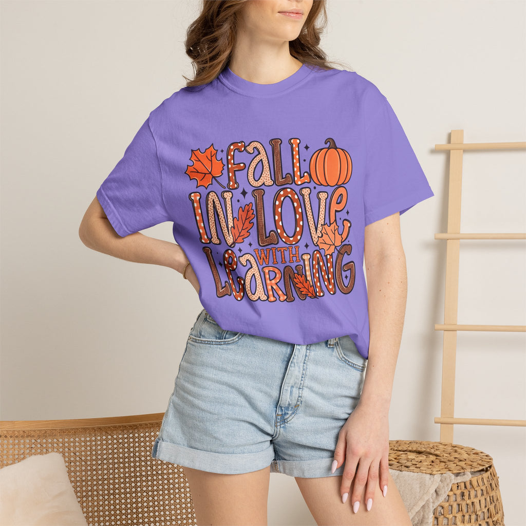Fall in Love with Learning T-Shirt | Teacher Autumn Pumpkin Leaves