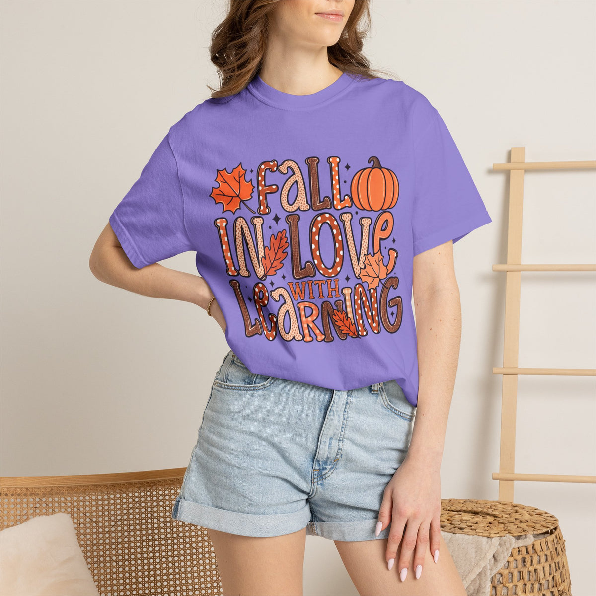 Fall in Love with Learning T-Shirt | Teacher Autumn Pumpkin Leaves