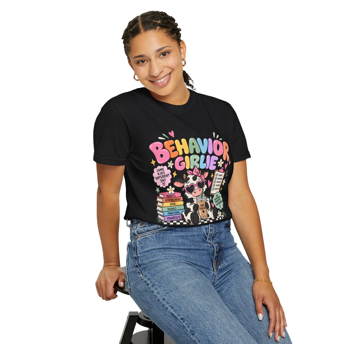 Just a Behavior Girl T-shirt | Cute Cow Therapist Illustration