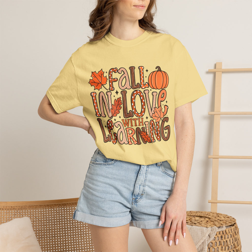 Fall in Love with Learning T-Shirt | Teacher Autumn Pumpkin Leaves