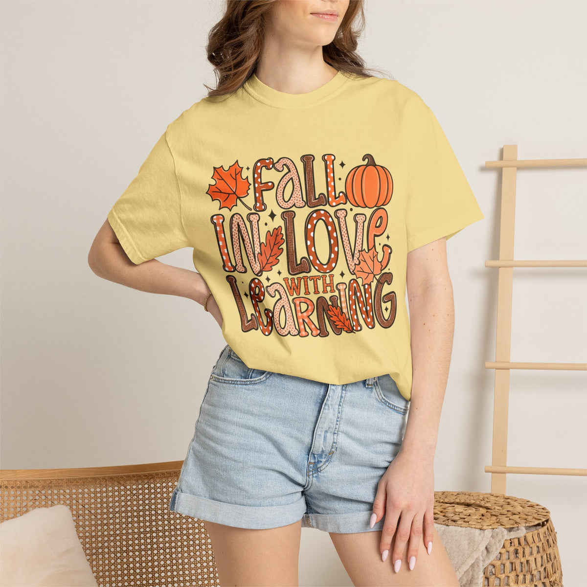 Fall in Love with Learning T-Shirt | Teacher Autumn Pumpkin Leaves