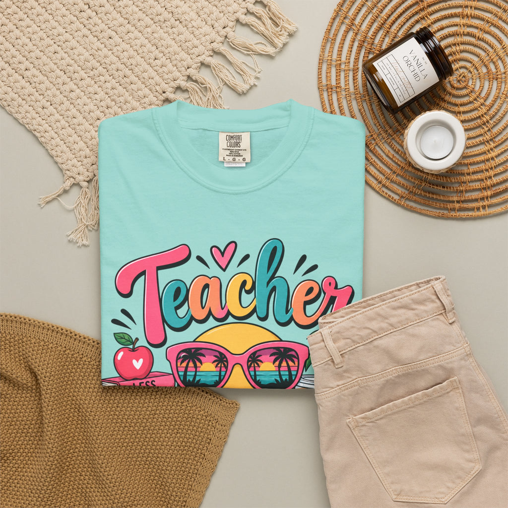 Teacher Off Duty T-shirt | Smiley Sunglasses, Books, Palm Trees, Coffee