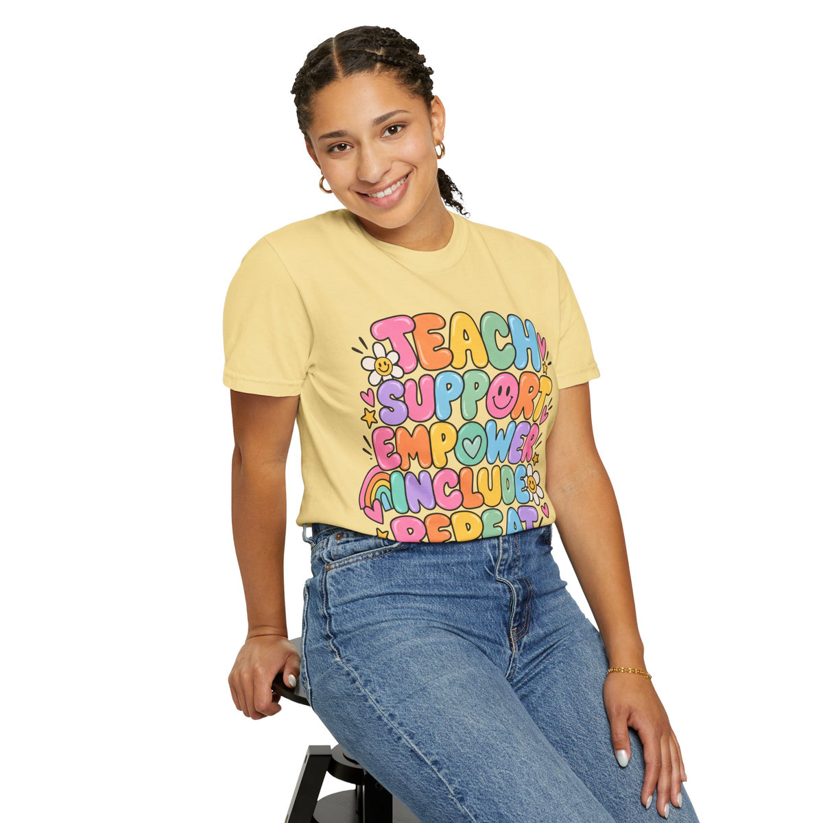 Teach Support Empower Include Repeat T-shirt | Rainbow Positivity Tee