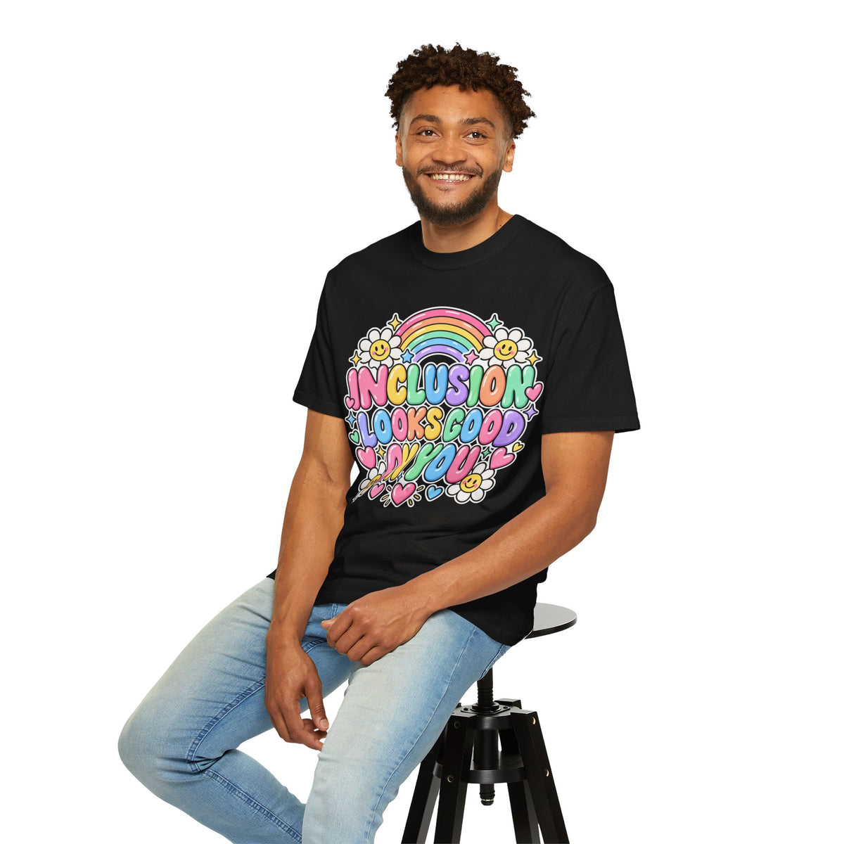 Inclusion Looks Good On You T-Shirt | Rainbow Smiles Graphic Tee