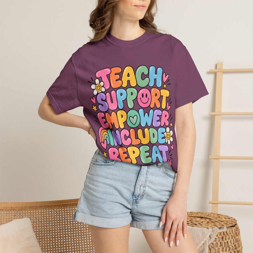 Teach Support Empower Include Repeat T-shirt | Rainbow Positivity Tee