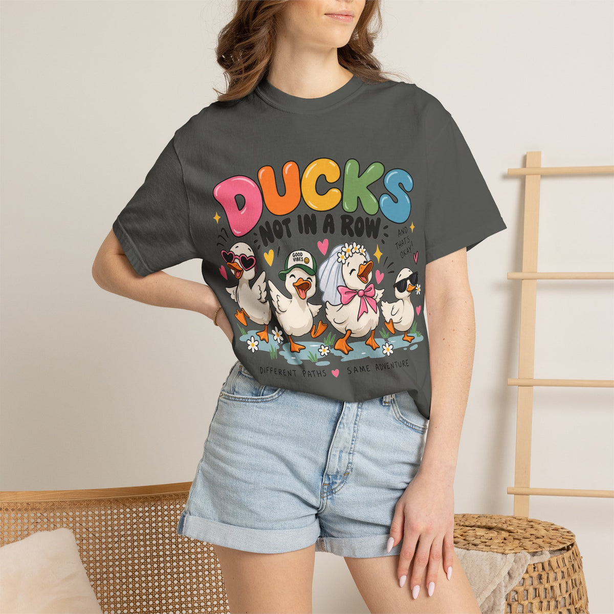 Ducks Not In A Row tee | Cute Duck Illustration T-Shirt, Different Paths Same Adventure