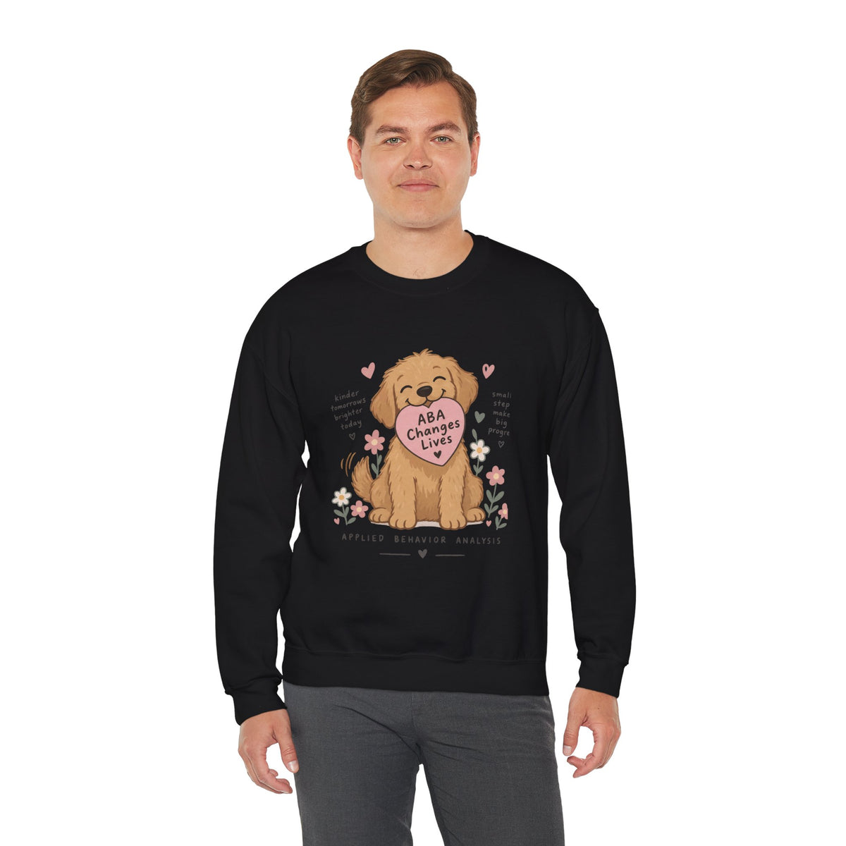 Cute Golden Retriever Holding Heart ABA Changes Lives sweatshirt | Applied Behavior Analysis dog design