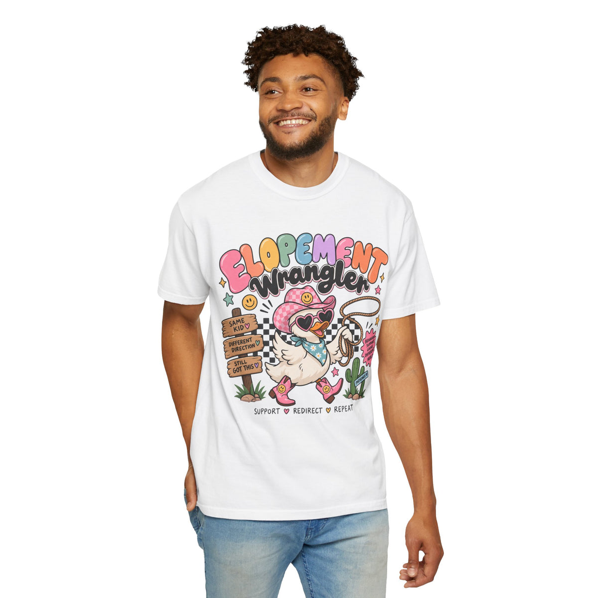 Elopement T-shirt | Cute Cowboy Sloth Illustration, Western Floral Tee