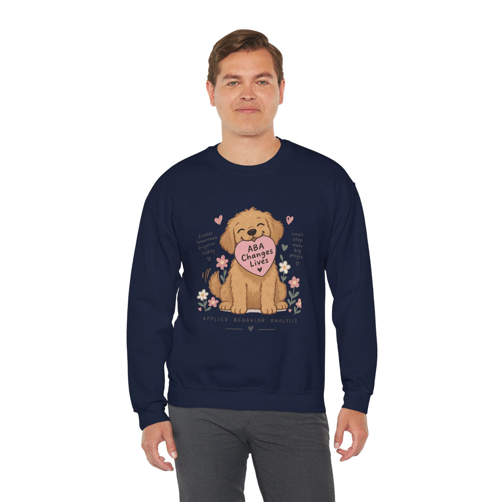 Cute Golden Retriever Holding Heart ABA Changes Lives sweatshirt | Applied Behavior Analysis dog design