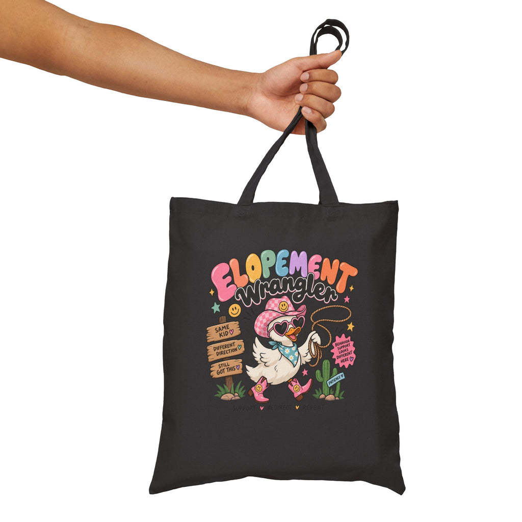 Elopement Tote Bag | Cute Western Pug Illustration, Canvas Grocery Tote