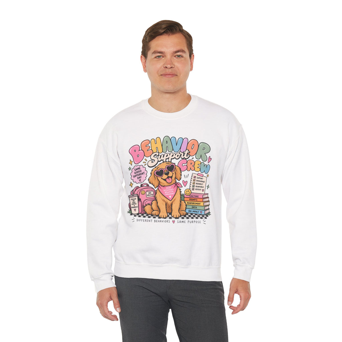 Behavior Support Crew sweatshirt | School Therapy Dog Design, Books & Classroom Icons