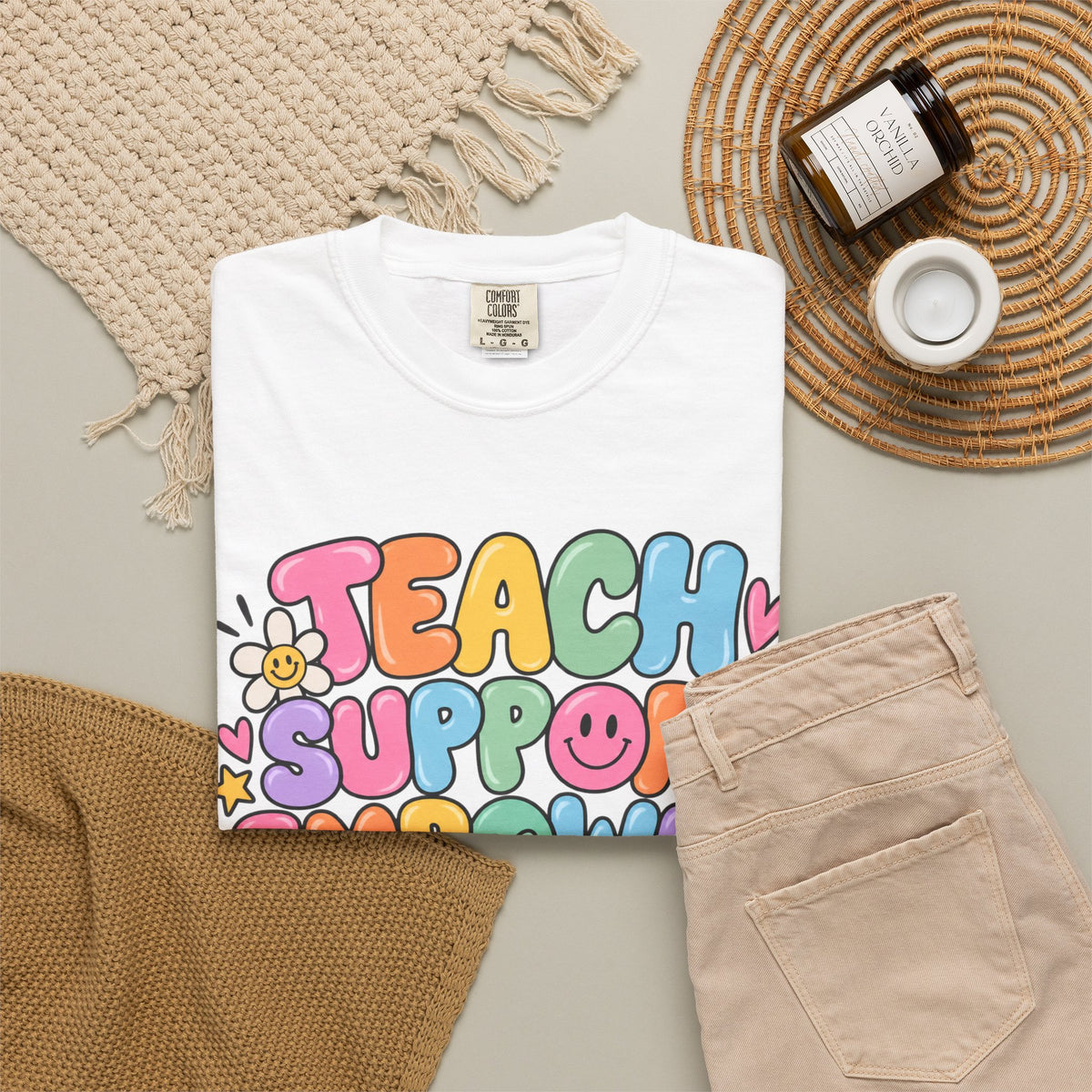 Teach Support Empower Include Repeat T-shirt | Rainbow Positivity Tee