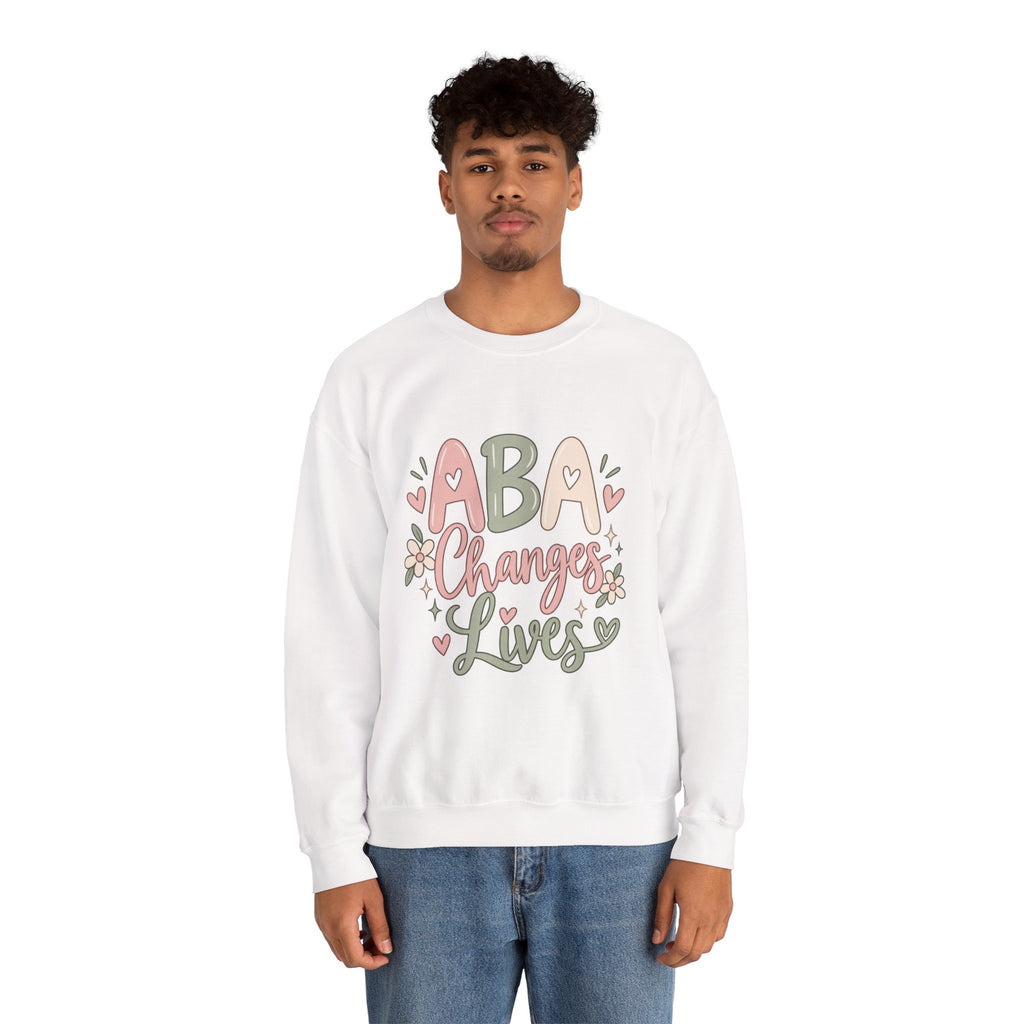ABA Changes Lives Sweatshirt | Autism Therapy Awareness, Pastel Floral Design