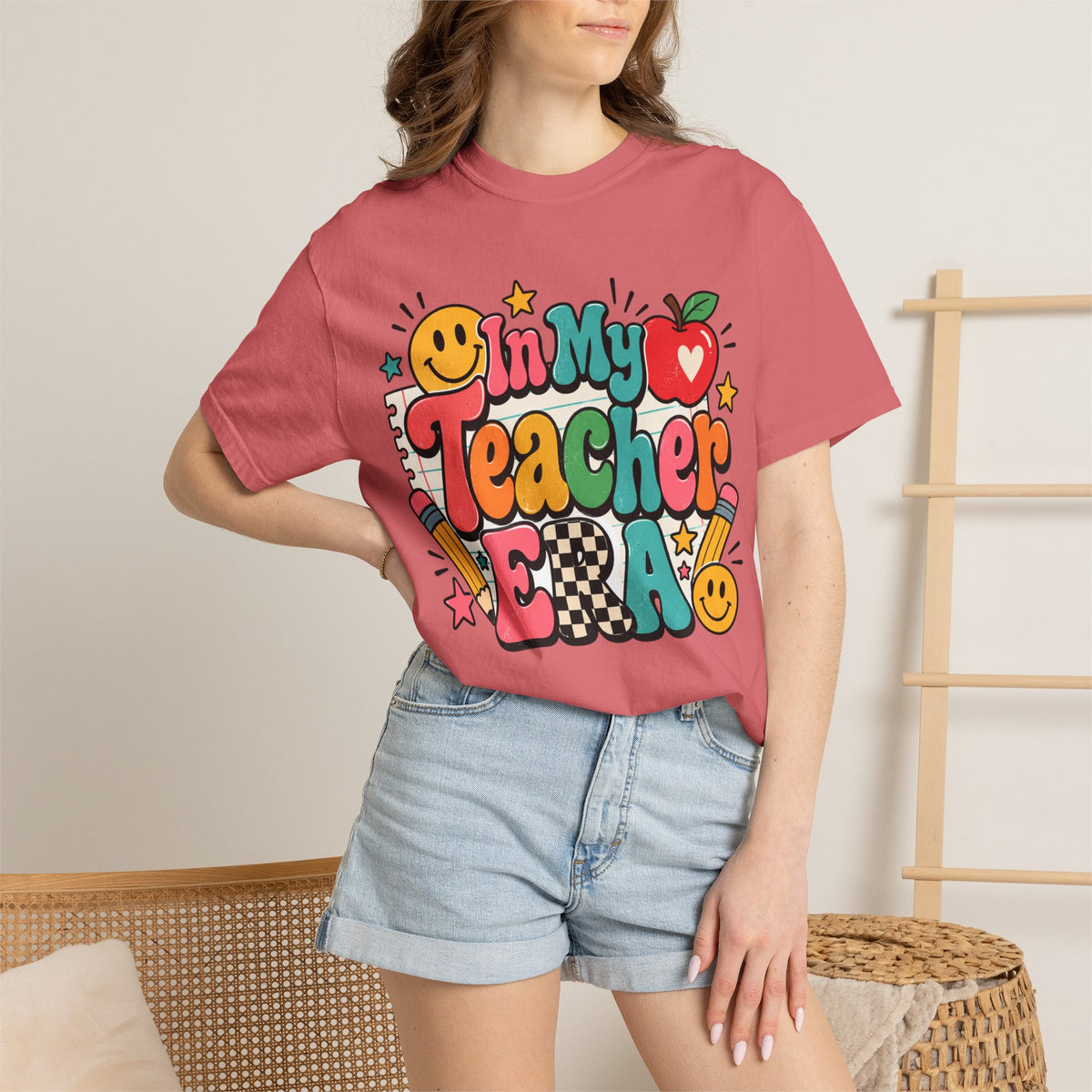 In My Teacher Era T-shirt | Retro School Graphic, Apple & Pencils