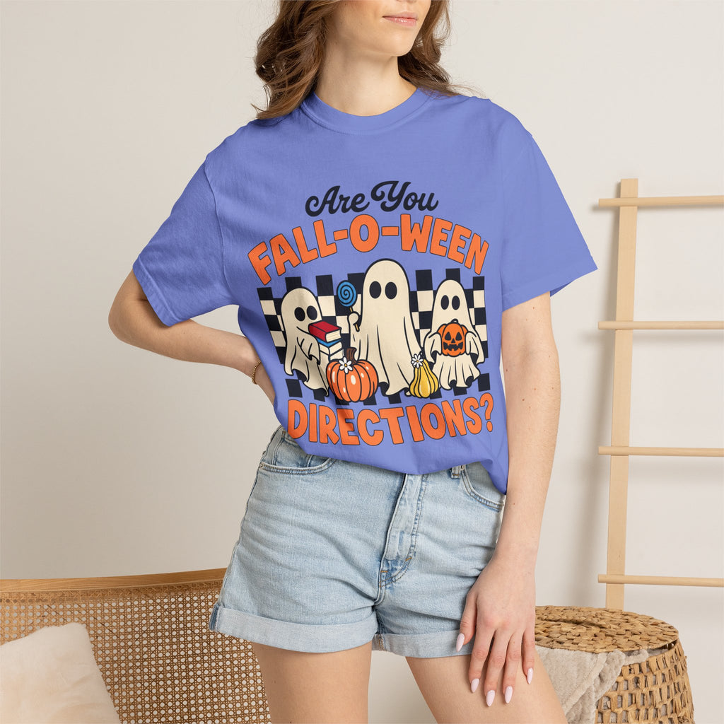 Fall-o-ween Ghosts Directions? T-shirt | Halloween pumpkin retro graphic