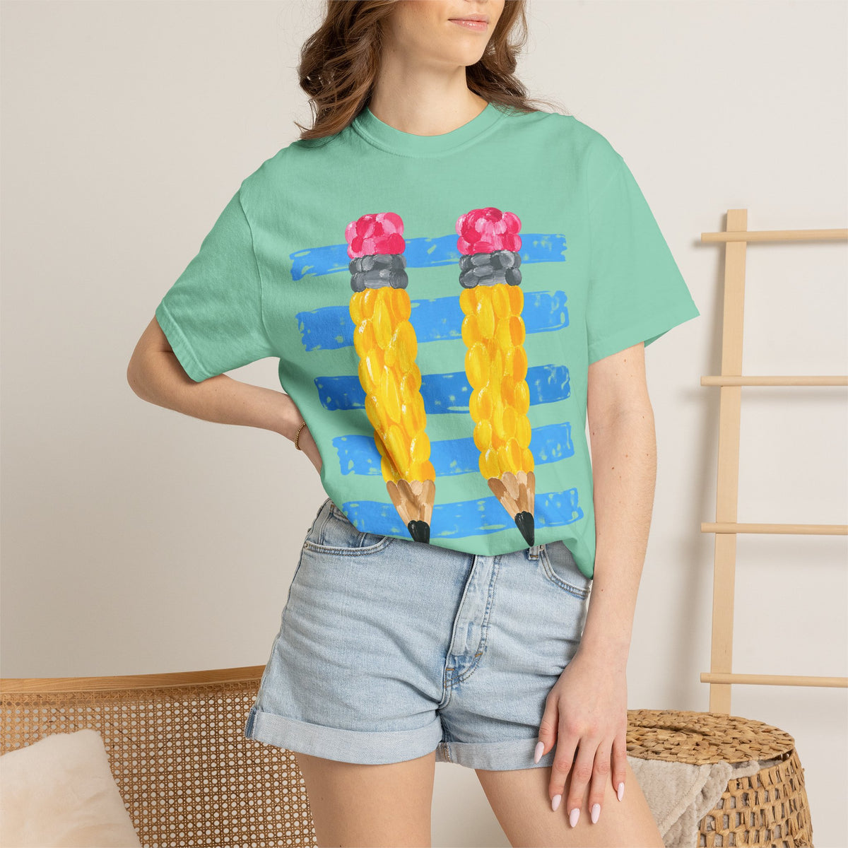 Braided Pencil Illustration T-Shirt | School Art Teacher Tee