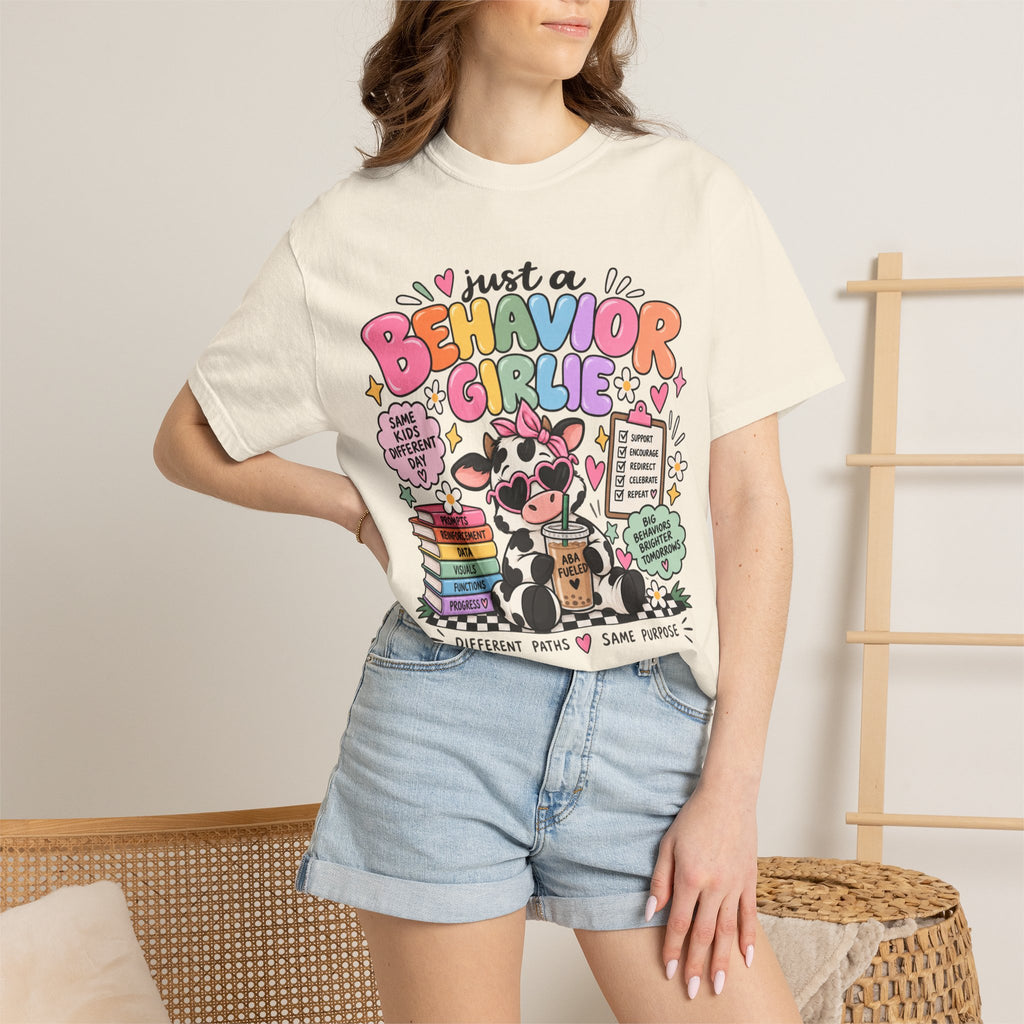 Just a Behavior Girl T-shirt | Cute Cow Therapist Illustration