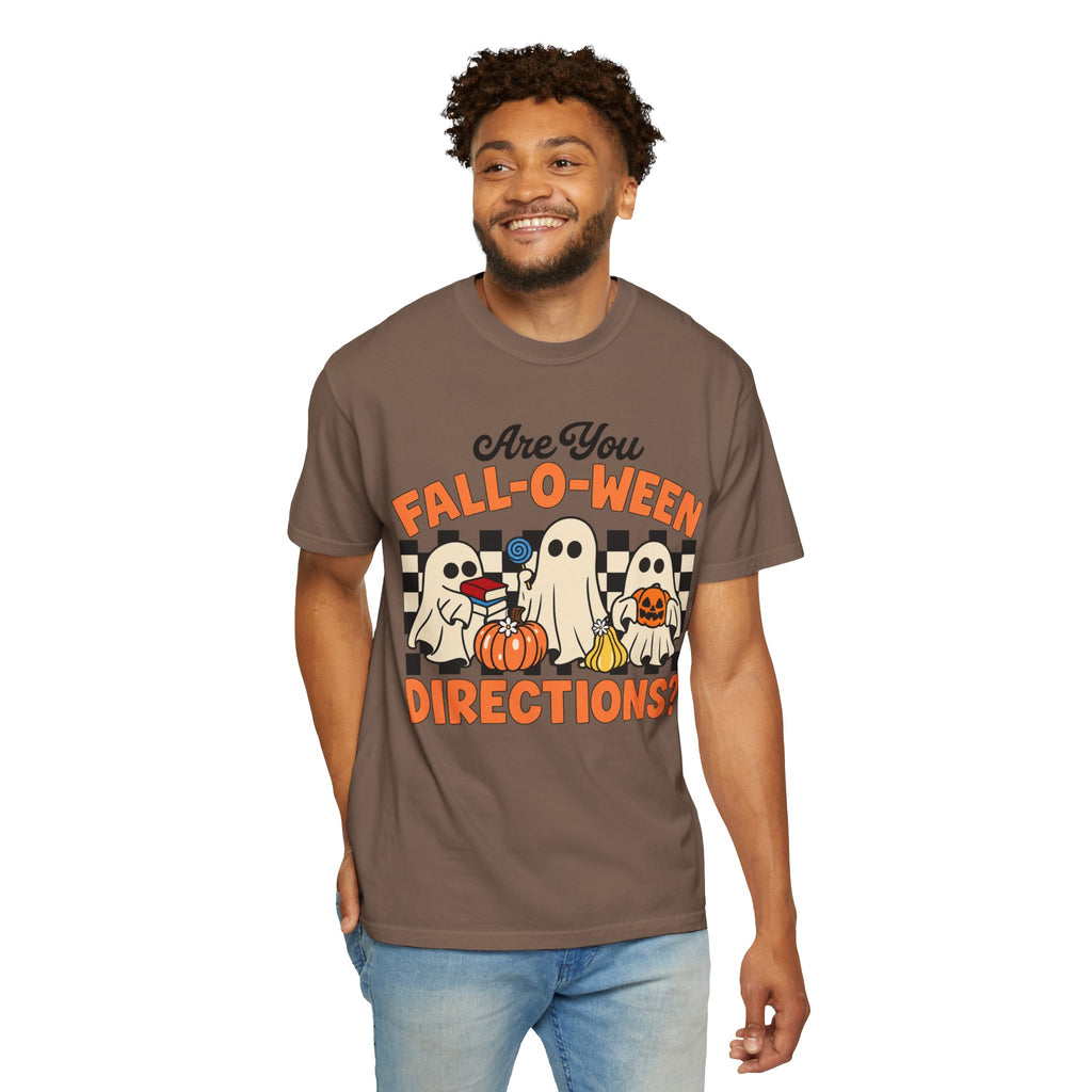 Fall-o-ween Ghosts Directions? T-shirt | Halloween pumpkin retro graphic