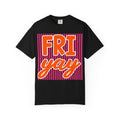 FRI yay T-shirt | Bright Retro Text, Pink Stripes