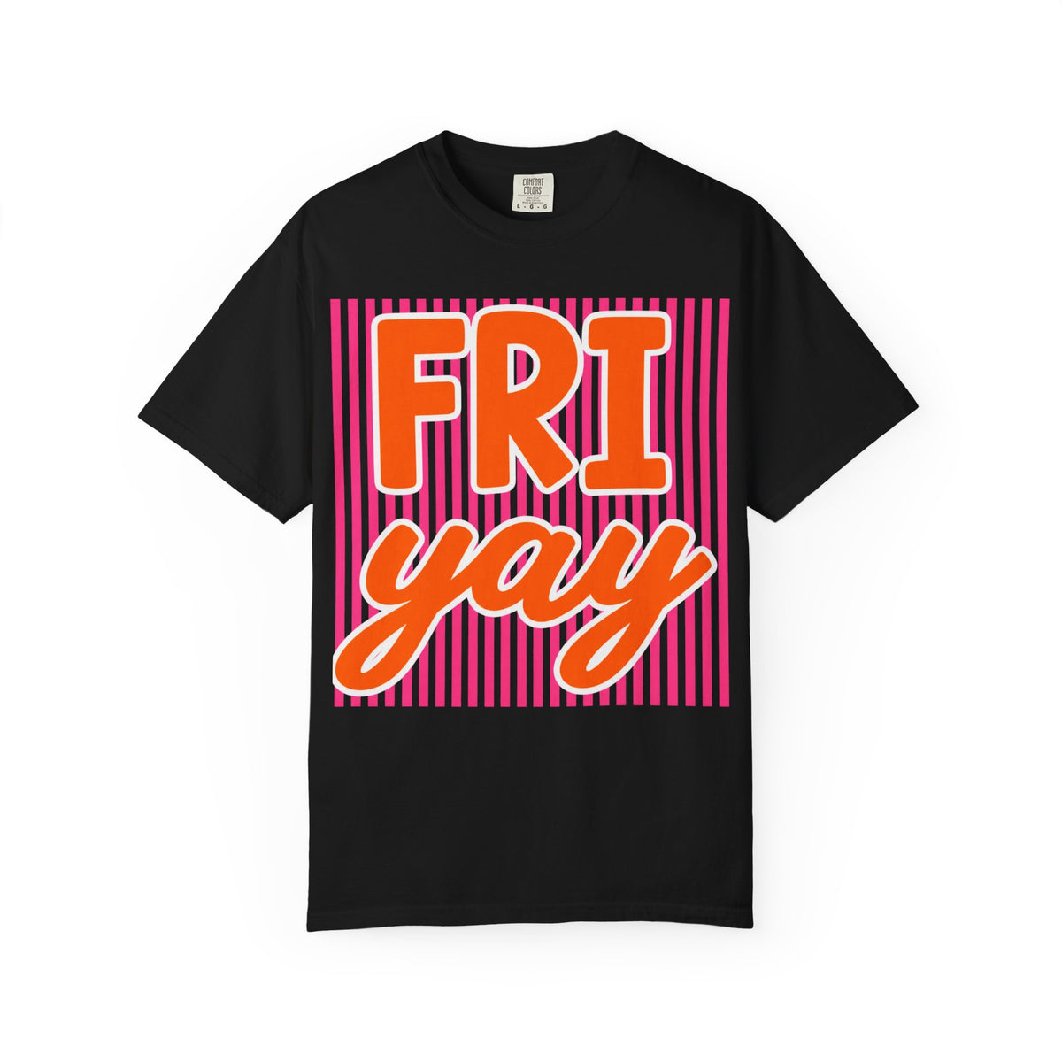 FRI yay T-shirt | Bright Retro Text, Pink Stripes