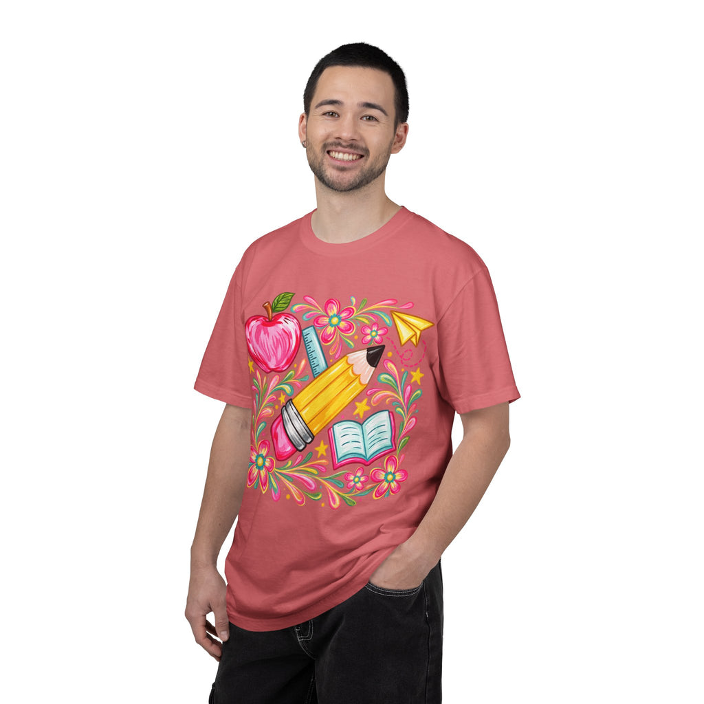 School Supplies Pencil Apple Floral T-shirt | Teacher Student Back to School