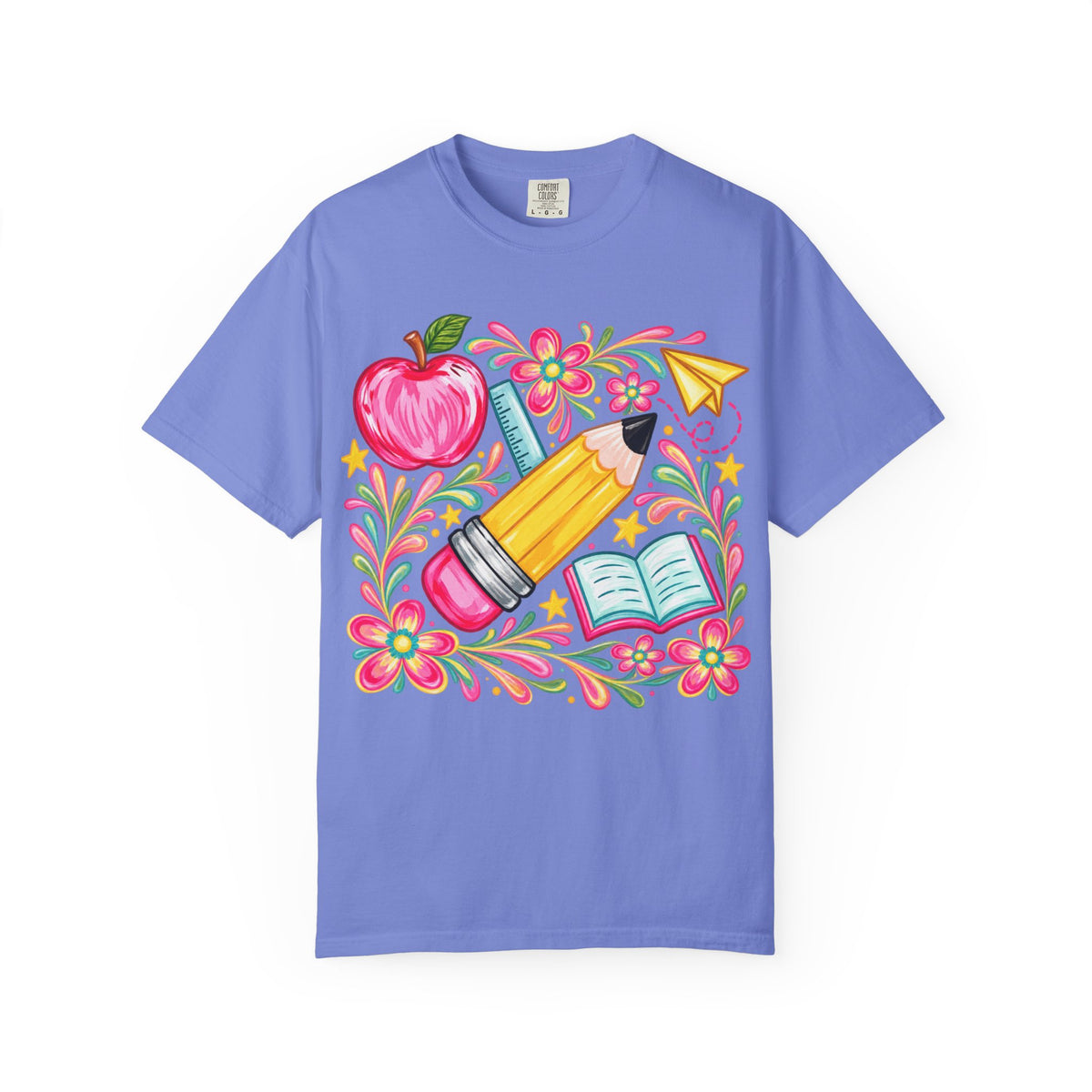 School Supplies Pencil Apple Floral T-shirt | Teacher Student Back to School