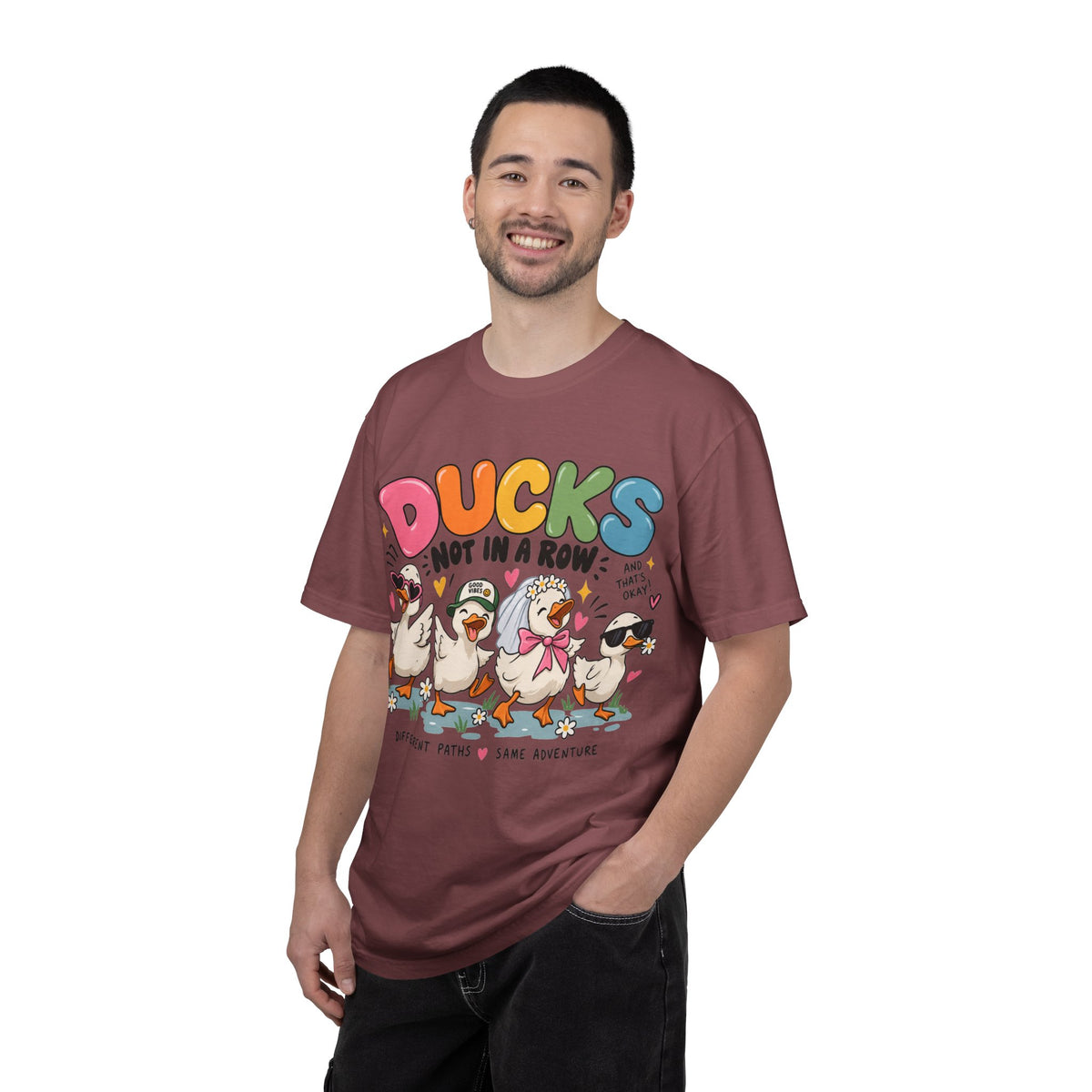 Ducks Not In A Row tee | Cute Duck Illustration T-Shirt, Different Paths Same Adventure