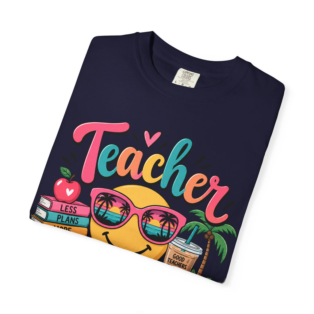 Teacher Off Duty T-shirt | Smiley Sunglasses, Books, Palm Trees, Coffee