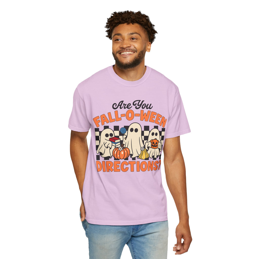Fall-o-ween Ghosts Directions? T-shirt | Halloween pumpkin retro graphic